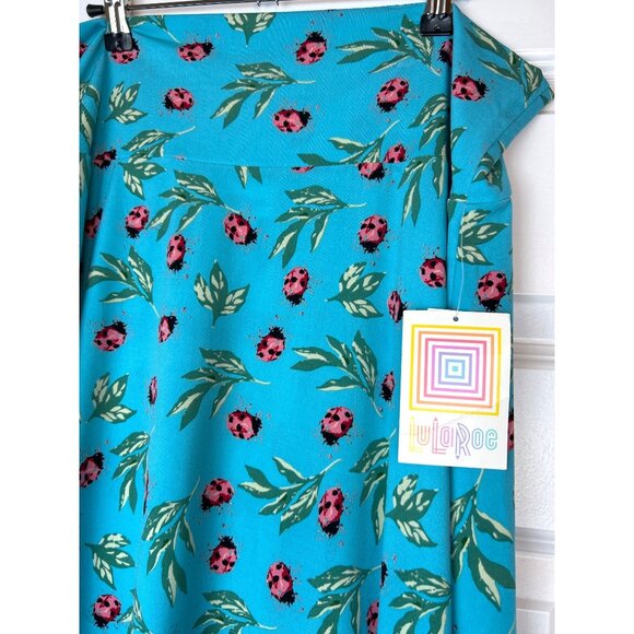 NWT LuLaRoe Stretchy Azure Ladybug Midi Skirt 2XL - Picture 1 of 6